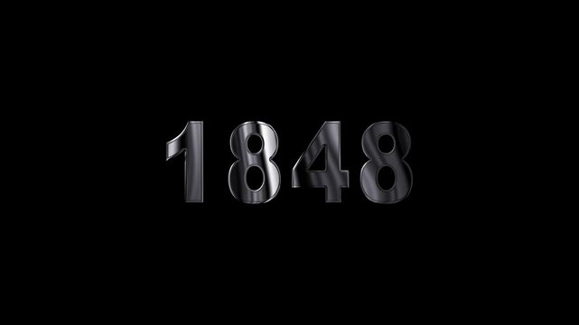 1848 years , 1848 title metal text , 1848 welcome. many old years are going to light over taxes celebrations ,metal animation text on transparent black.