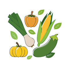 Modern flat illustration of a diverse vegetable grid in vibrant colors