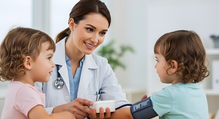 Pediatrician Examining Twin Toddlers Compassionate Healthcare for Young Children