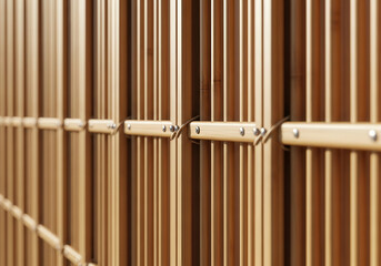 Section of a ventilated bamboo facade system is shown tightly framed