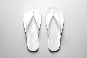 Fototapeta premium Pair of White FlipFlops Isolated on Light Gray Background, Summer Footwear