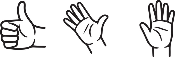 Obraz premium Three Simple Hand Gesture Icons: Line Art, Positive Mood, Vector Graphics