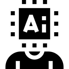 Flat vector icon of an AI assistant, representing artificial intelligence support, voice interaction, virtual help, and smart automation. Ideal for illustrating chatbots, smart home systems, virtual a