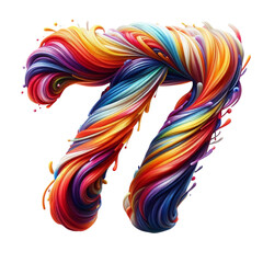 Obraz premium Colorful Paint Style Number Seven with Dynamic Swirls Isolated on Transparent Background