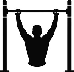 Naklejka premium Man performing pull up exercise on horizontal bar silhouette isolated on transparent background