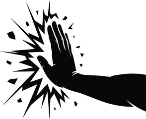 Black silhouette of a hand stopping an explosion isolated on transparent background silhouette