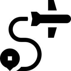A clean and minimal vector icon representing flight status, featuring an airplane and location pin in line art style. Perfect for travel apps, airport dashboards, airline websites, booking platforms, 