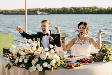 portrait of the newlyweds at the presidium