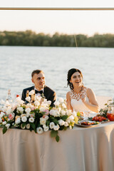 portrait of the newlyweds at the presidium