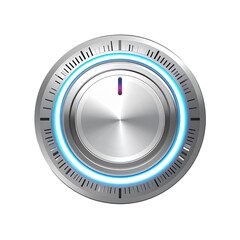Metallic control knob with glowing blue ring