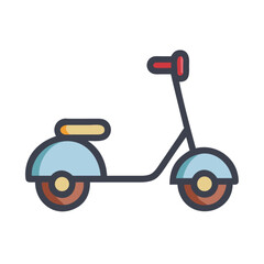 Fun childhood transport: red toy scooter, bicycle, and bike vector illustration
