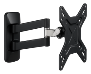 Adjustable TV wall mounts for a flat-screen television in a family room, featuring tilt and swivel functions for optimal viewing.