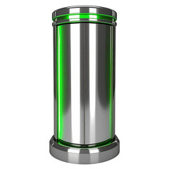 Metallic cylinder with glowing green light modern technology concept