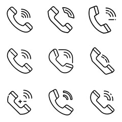 Fototapeta premium Vector set of phone icons for communication, minimalist style, black and white design