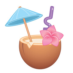 Coconut cocktail. Summer Drink. Vector illustration