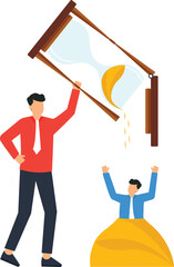 Time Management Concept Illustration Businessman Holding Hourglass Sand Falling on Excited Person Business Deadline Concept