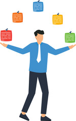 Businessman Juggling Notes Concept for Project Management and Task Planning Illustration, Business Strategy, Time Management, Organization, Teamwork, and Productivity