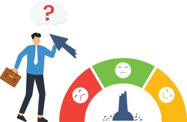 Business Decision Making Illustration Businessman with Question Mark and Broken Gauge for Negative Feedback and Customer Satisfaction