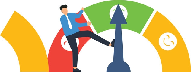 Business Performance Meter Illustration Businessman Pushing Arrow Upward Achieving Success Growth Improvement Strategy Concept