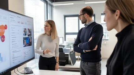 Business meeting of colleagues to discuss future plans for data analysis review - Powered by Adobe