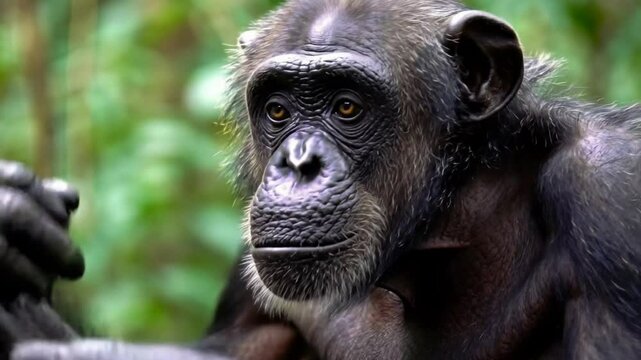 A chimpanzee scratching himself