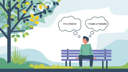 Man sitting on bench in park reflecting on mistakes and failures  