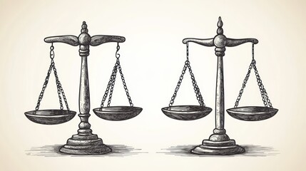 Vintage Hand Drawn Scales of Justice Illustration