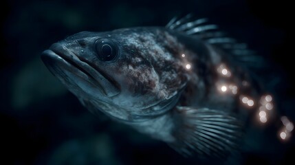 A deep sea fish navigating the dark waters its body illuminated by bioluminescent photophores