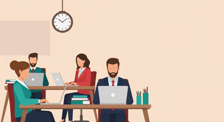 Modern Flat Office People Working with Minimalist Background and Room for Headlines
