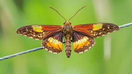 Naklejka premium Beautiful Tropical Butterfly Resting on a Wire