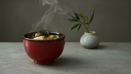 Traditional Japanese Miso Soup with Tofu and Seaweed