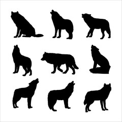 illustration silhouette of animal wolf collection on white background