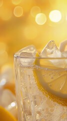 Refreshing Lemonade with Ice Cubes in Glass