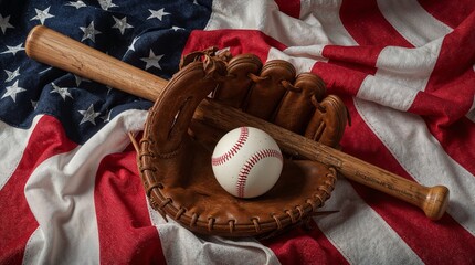 Photo of baseball gear on american flag