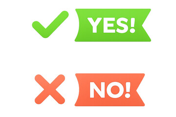 Green yes check mark and orange no cross symbols isolated on transparent background