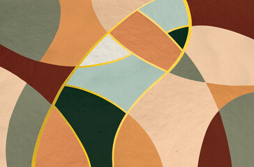 Abstract geometric art illustration, Abstract geometric art with freeform shapes painted in multicolor painting and soft texture.