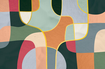 Abstract geometric art illustration, Abstract geometric art with freeform shapes painted in multicolor painting and soft texture.
