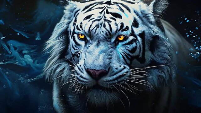 white tiger in Delfts Blauw realistis and slow,ai generative