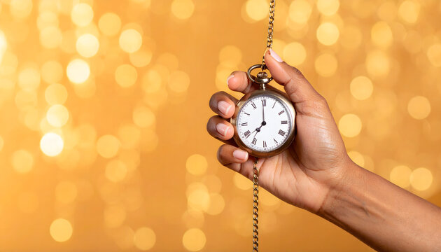 Hand Holding Clock with Bokeh Background