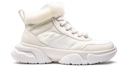 Fashionable White Fur Trimmed Winter Boot
