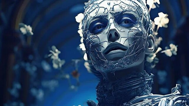 skeleton in Delfts Blauw realistis and slow,ai generative