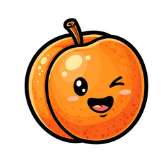 Obraz premium Happy Winking Peach Cartoon Character Illustration, Cheerful Peach Fruit with a Cute Wink, Vibrant Cartoon Peach Mascot for Healthy Eating.