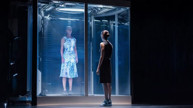 AI Hologram Fashion Display with Virtual Dress Projection, Immersive Smart Fitting Room Experience for Personalized Styling