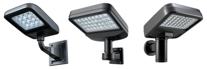 Set of three black solar-powered LED wall lights with motion sensors