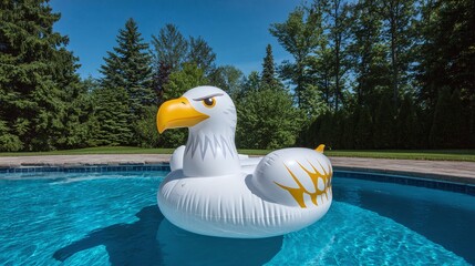 Majestic eagle pool float, perfect for patriotic summer fun! Soaring high on the water, this inflatable bird adds a touch of national pride to your day.