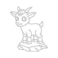 Adorable Cartoon Goat Illustration Line Art Drawing of a Kid Goat on a Rock