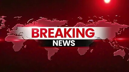 Dynamic red breaking news intro with global digital map animation and glowing headline text for TV broadcast, news channel, alert or urgent news coverage. - Powered by Adobe