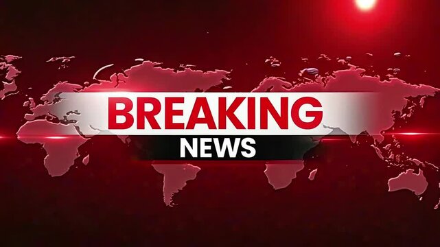Dynamic red breaking news intro with global digital map animation and glowing headline text for TV broadcast, news channel, alert or urgent news coverage. - Powered by Adobe