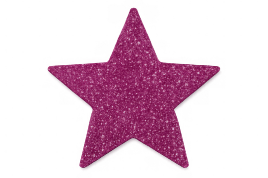 Sparkling pink star glimmering with luminous glitter effect against transparent background, ideal for festive graphic projects