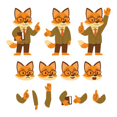 Fox Teacher Character Set Poses Expressions Hands